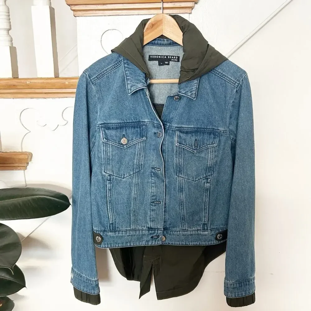 Veronica Beard Shani Jacket Denim Twill Hooded High-Low Hem Blue Cotton Size M - Picture 2 of 8